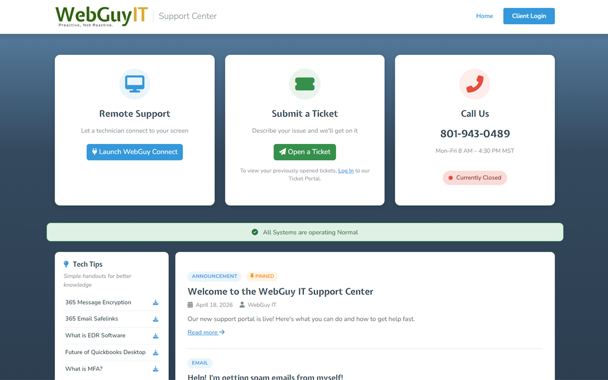 WebGuy IT Client Portal screenshot